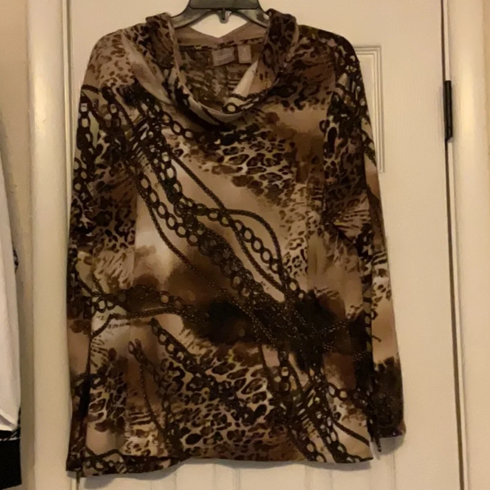 Chico's Equestrian Tan and Brown Patterned Top Size XL Retail $99 - Picture 2 of 5